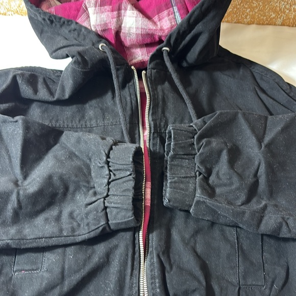 Forever 21 Cropped Jacket Hooded Lined Coat Drawstring Suede Black Size Small - Picture 9 of 16